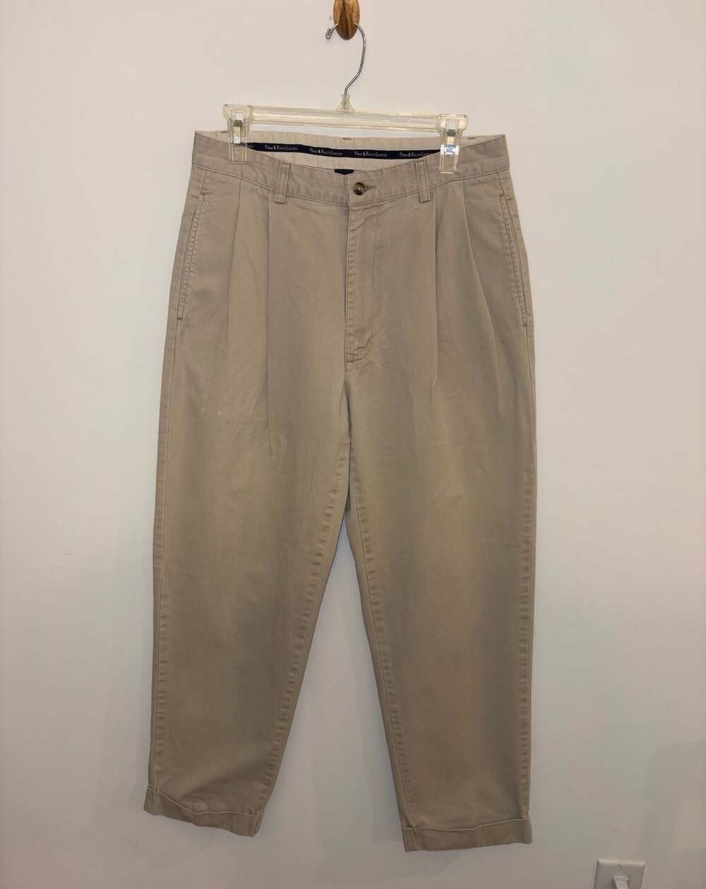 Polo Ralph Lauren Vintage Pleated Chino Pants Men Beige Cuffed